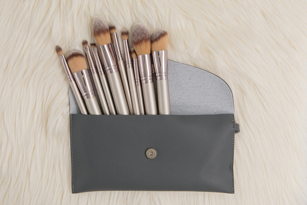 Grey 10 Piece Makeup Brush Set