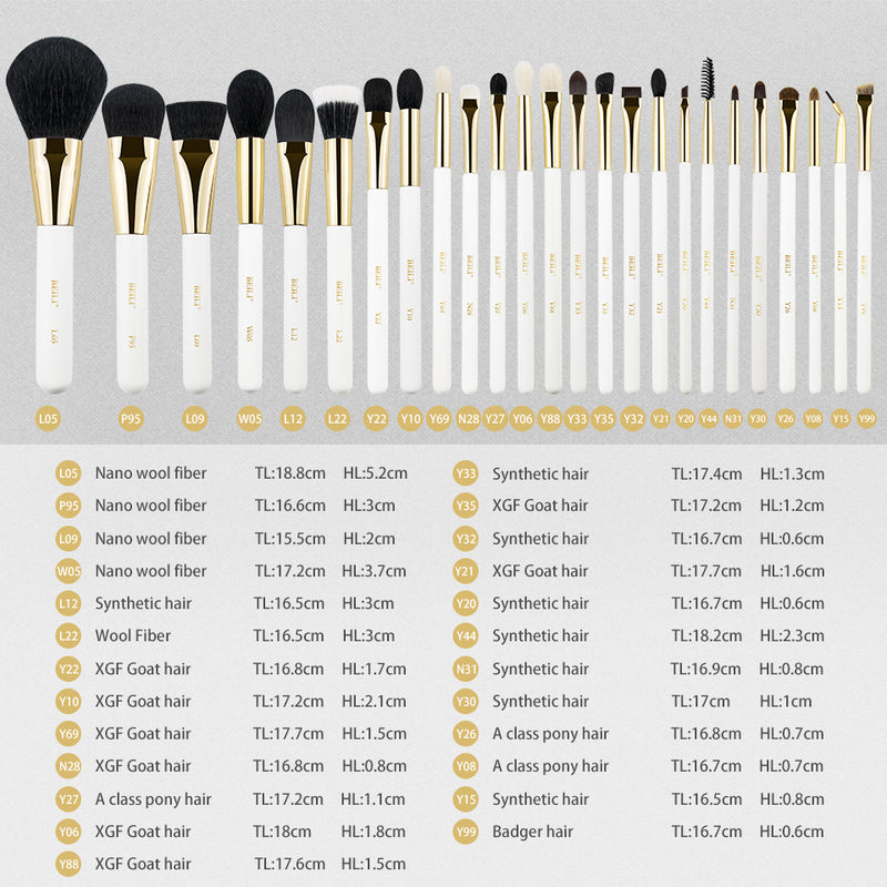 Pro White 25 Piece makeup brush set