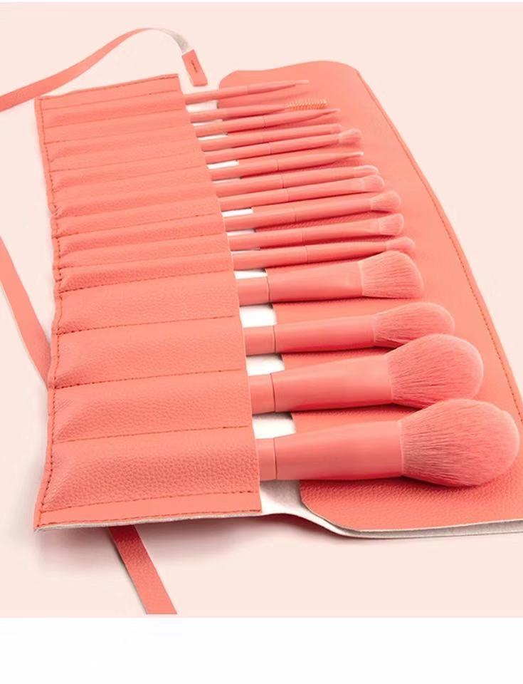 Coral set 15 piece professional makeup brush set